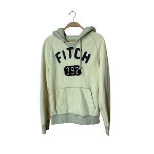 Vintage Abercrombie Hoodie Mens Medium off whiteY2K Preppy Sweatshirt Muscle Fit